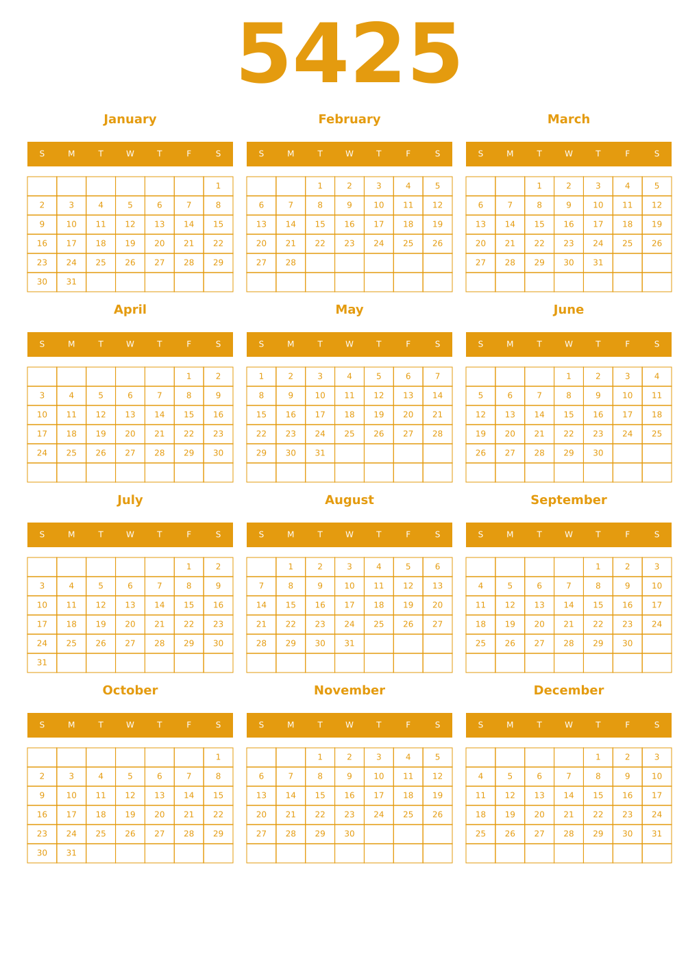 Printable 5425 Year Calendars gamboge