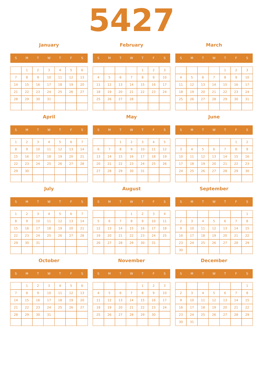 Printable 5427 Year Calendars orange