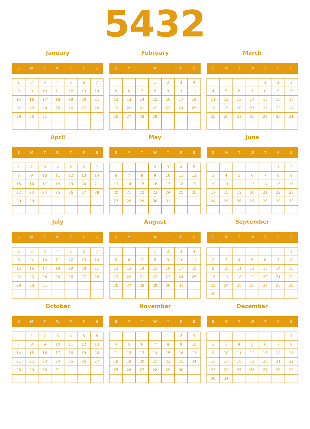 Printable 5432 Year Calendars gamboge