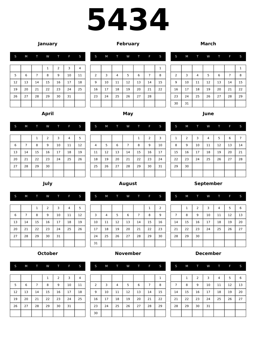 Printable 5434 Calendars