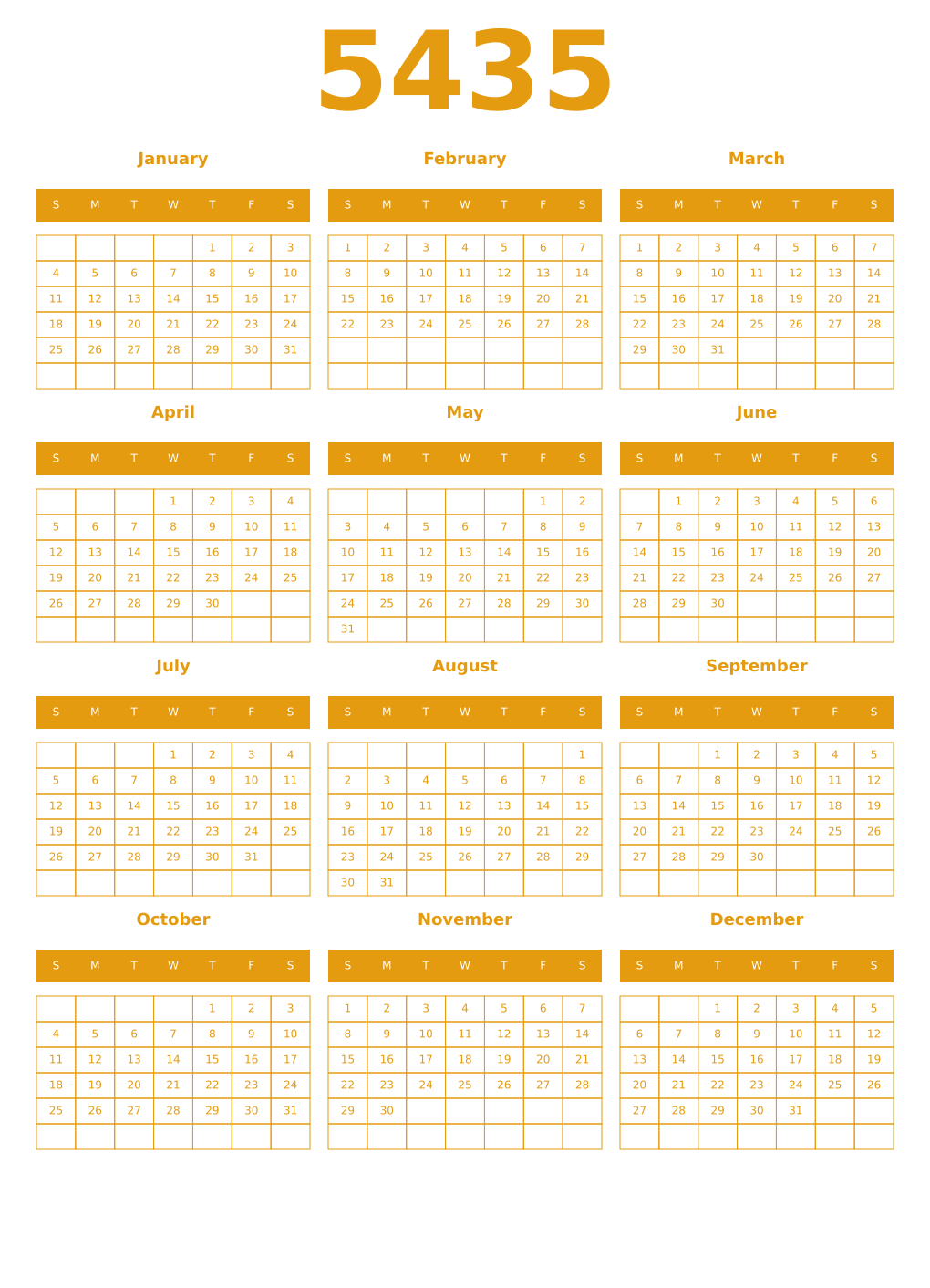 Printable 5435 Year Calendars gamboge