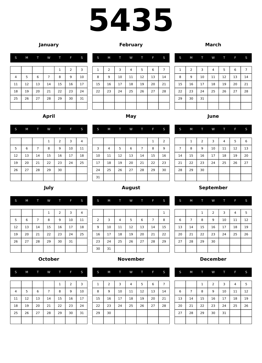 Printable 5435 Calendars