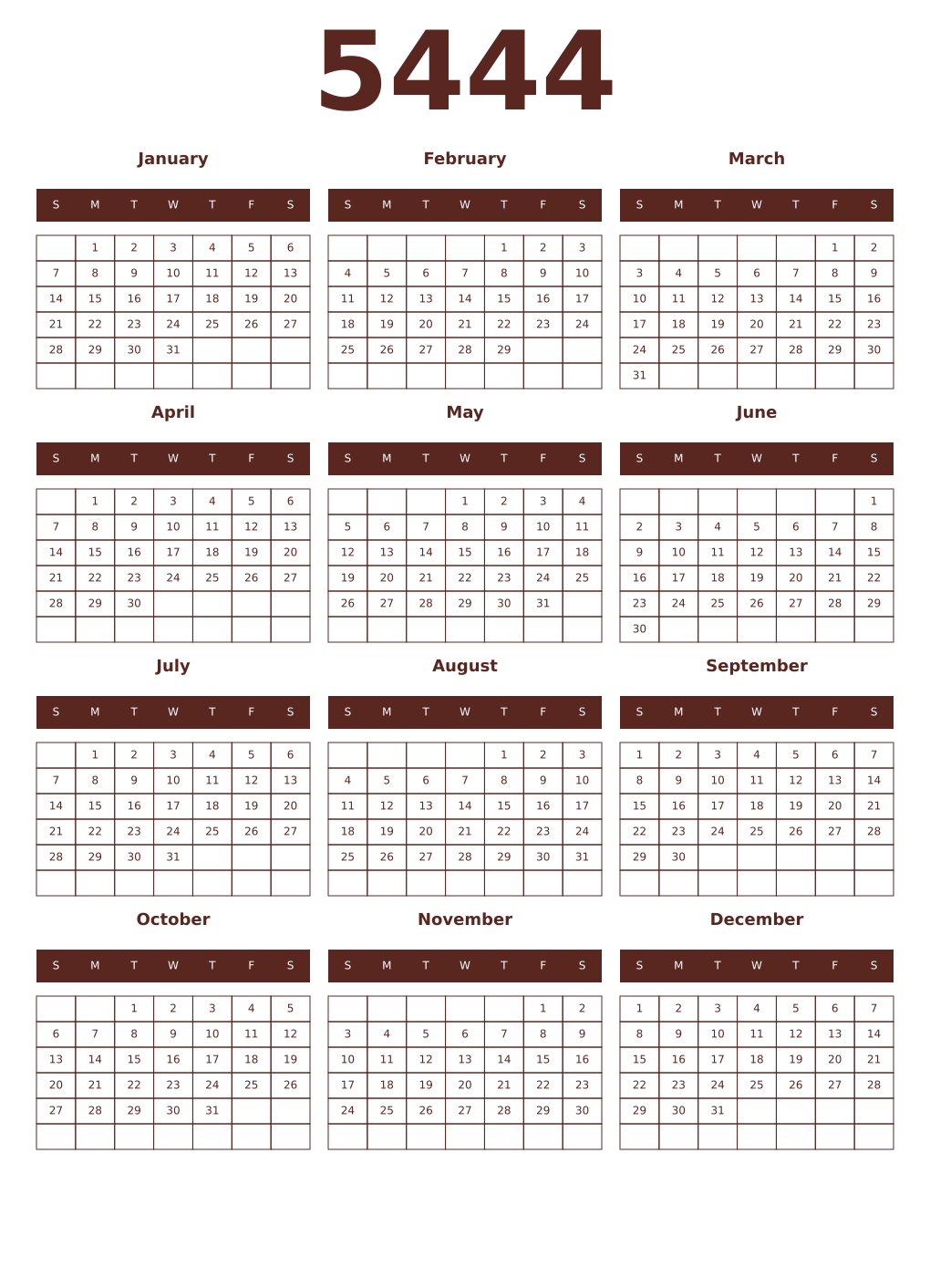Printable 5444 Year Calendars mortuum