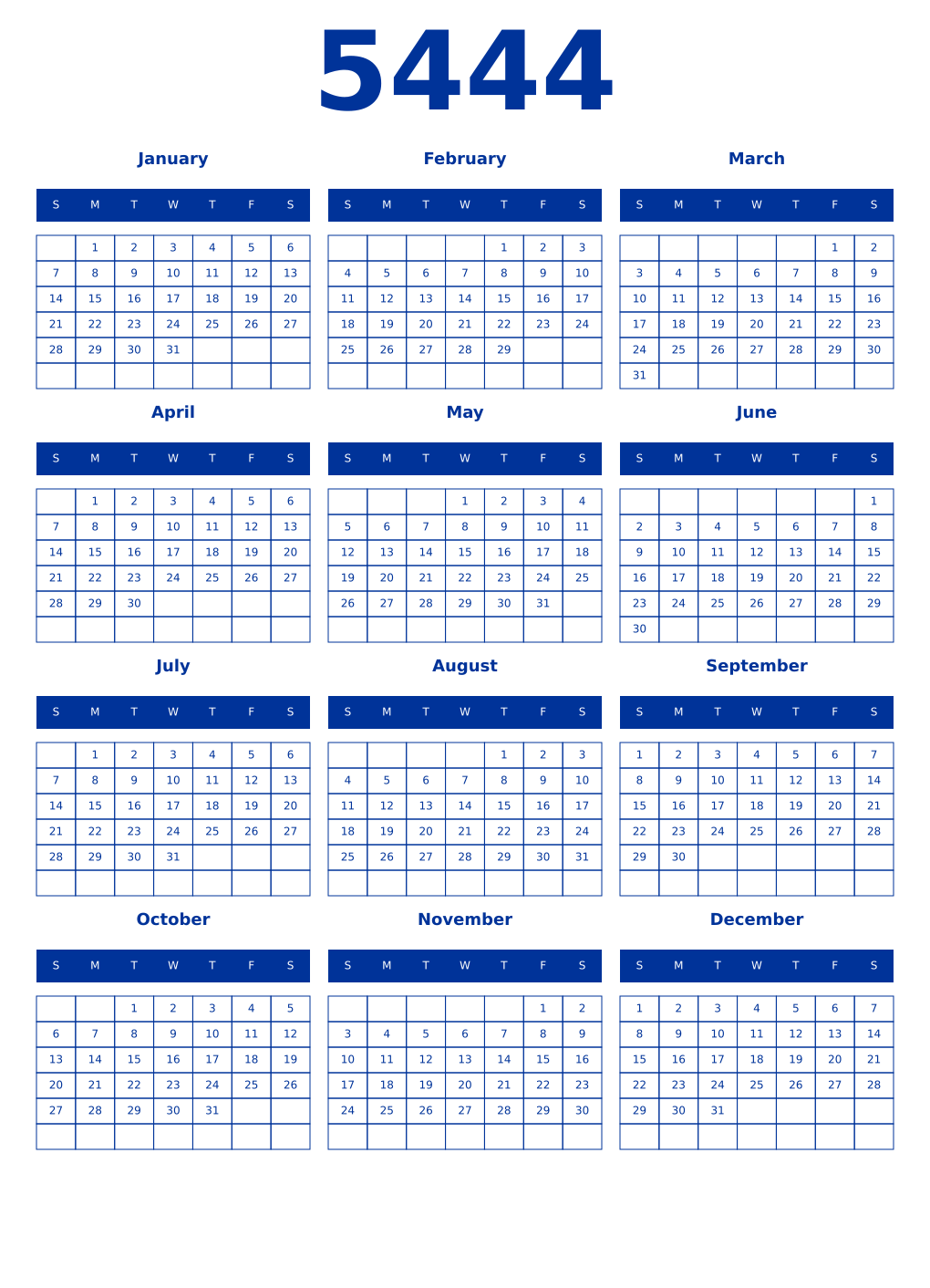 Printable 5444 Year Calendars smalt