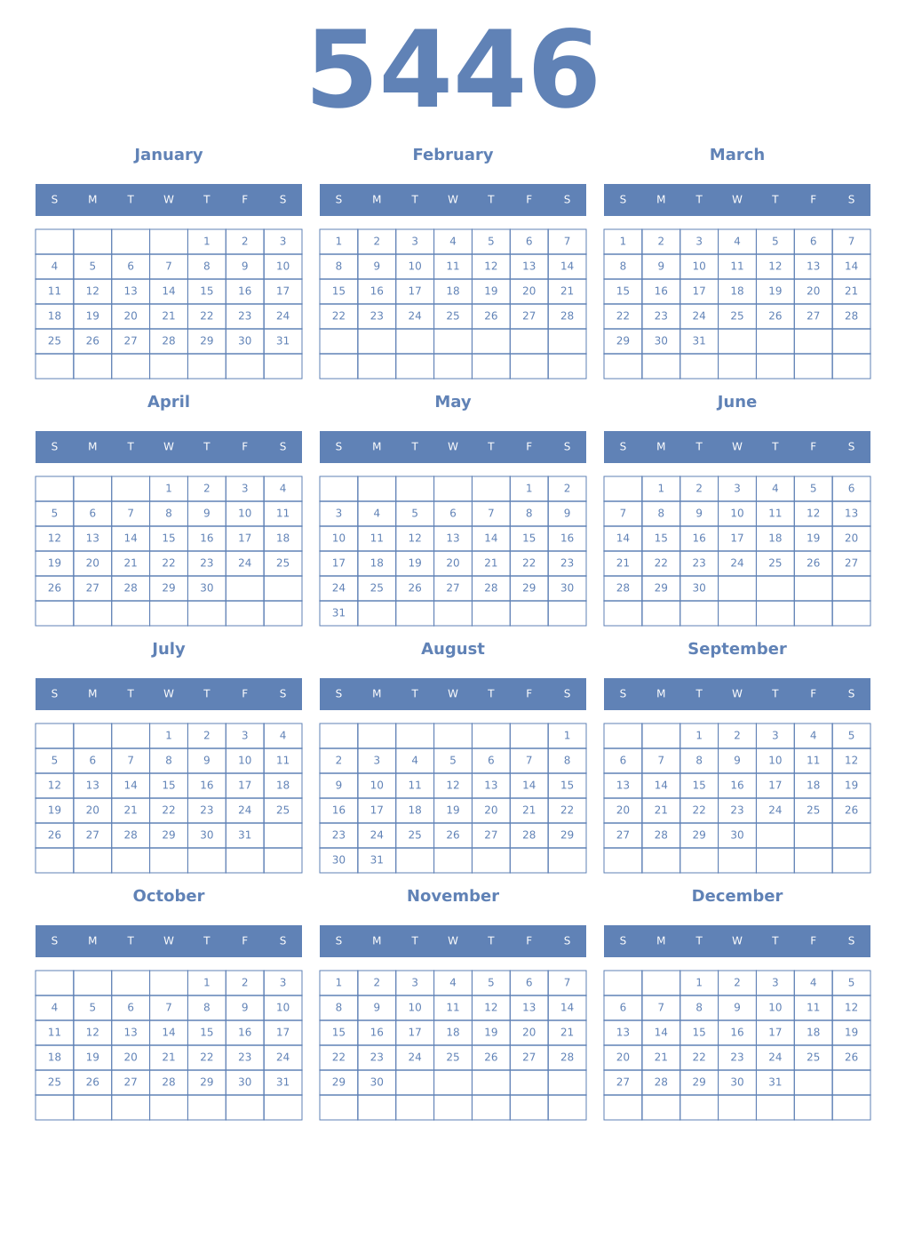 Printable 5446 Year Calendars glaucous