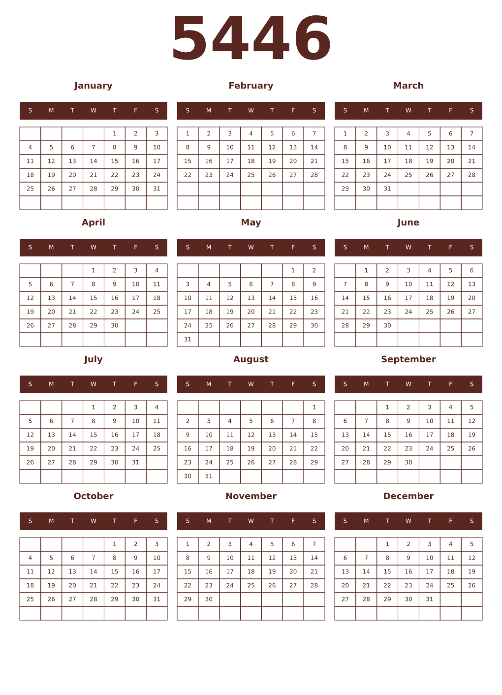 Printable 5446 Year Calendars mortuum