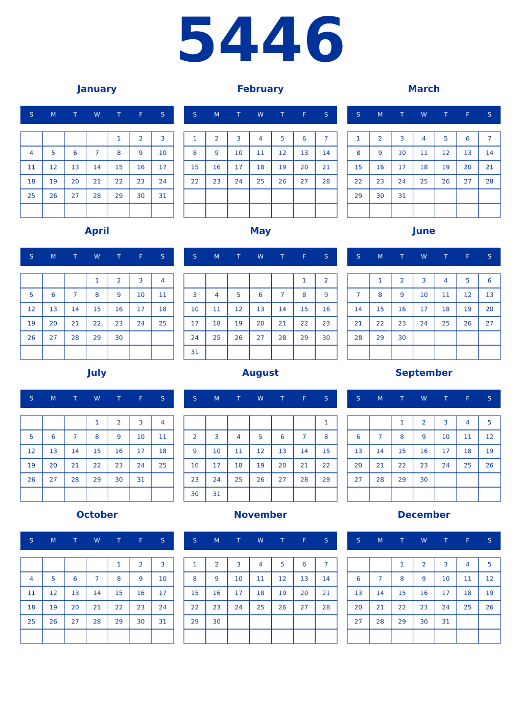 Printable 5446 Year Calendars smalt
