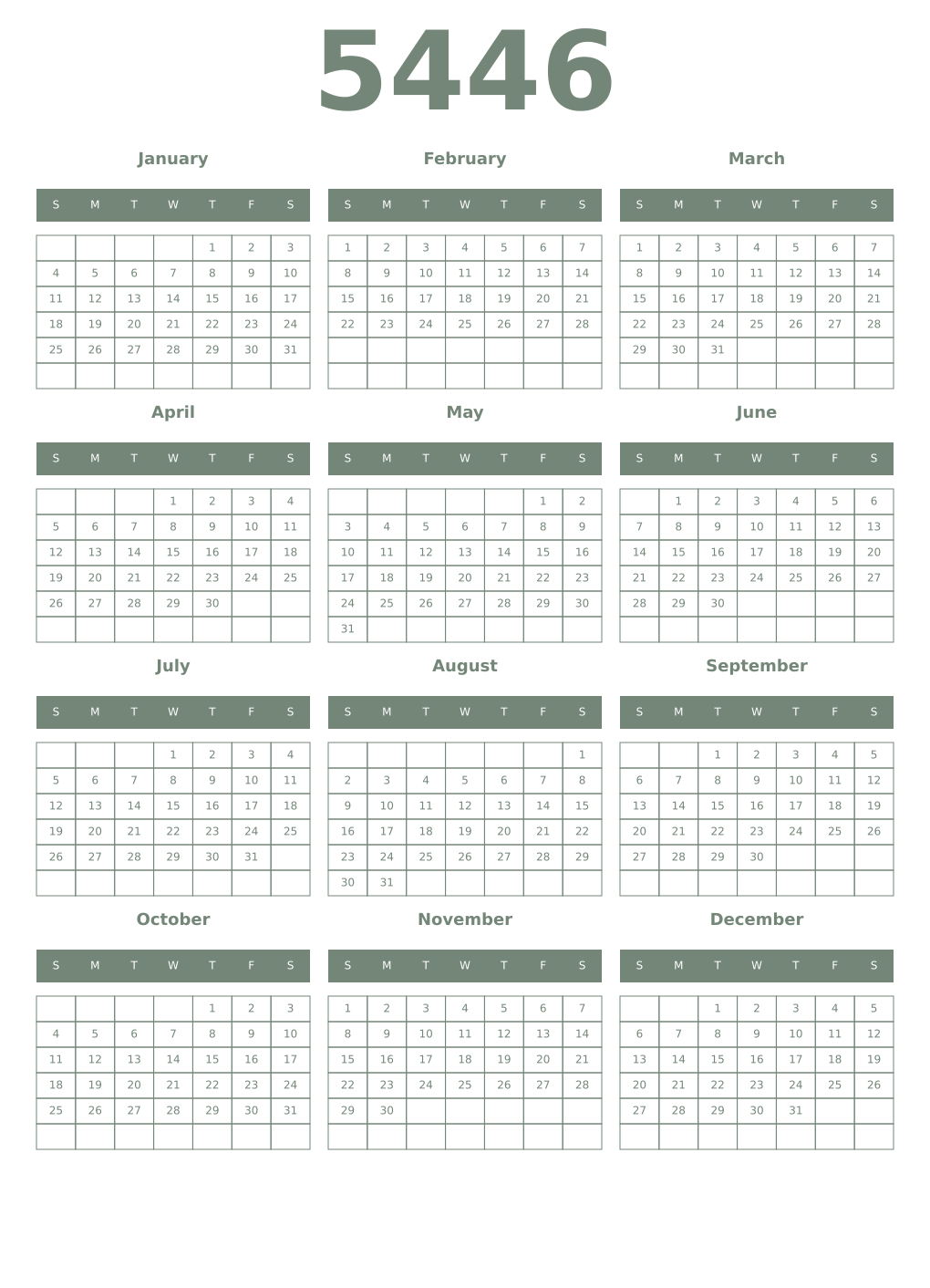 Printable 5446 Year Calendars xanadu