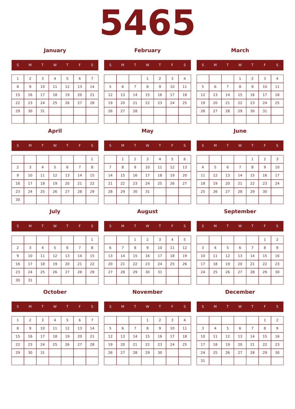 Printable 5465 Year Calendars falu