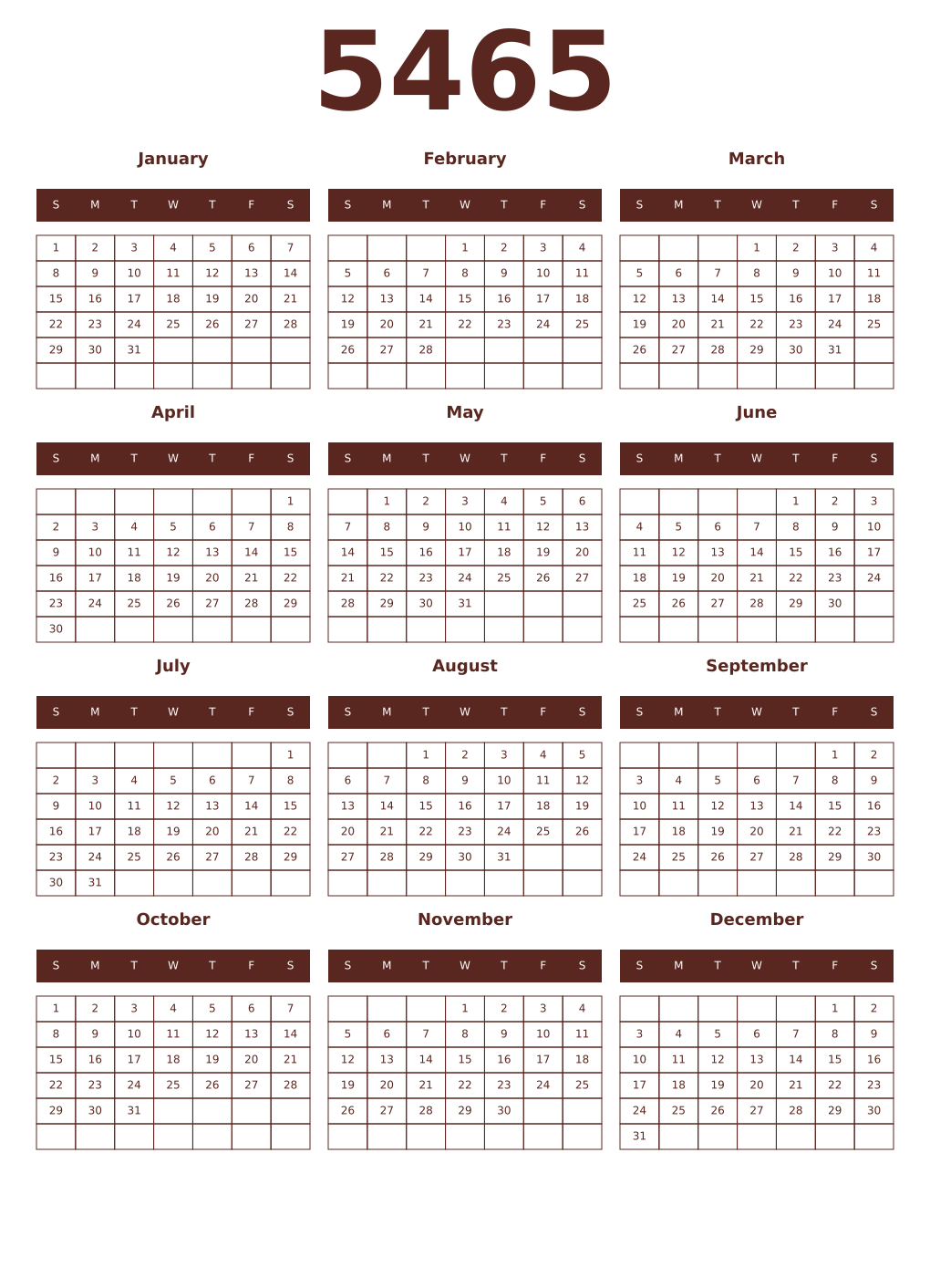 Printable 5465 Year Calendars mortuum