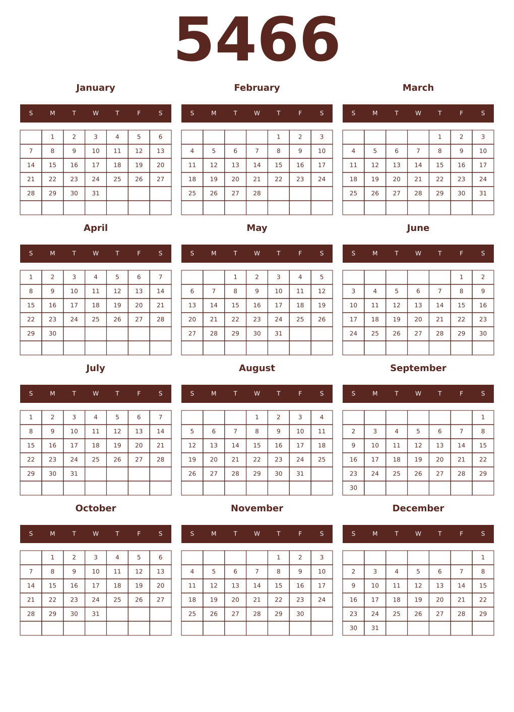 Printable 5466 Year Calendars mortuum