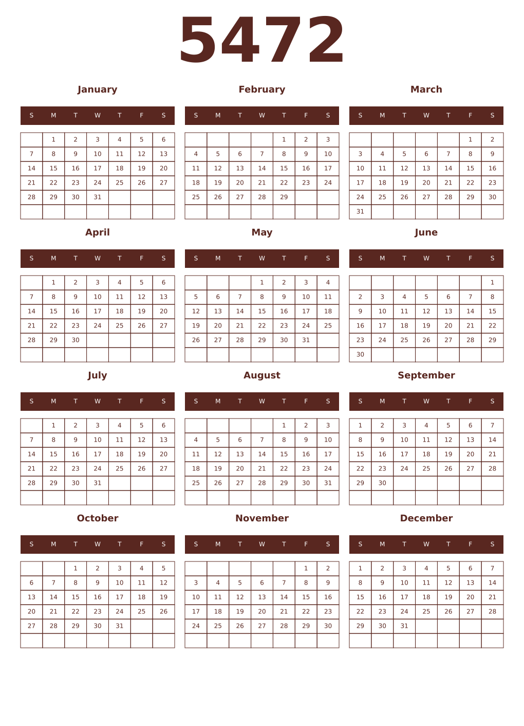 Printable 5472 Year Calendars mortuum
