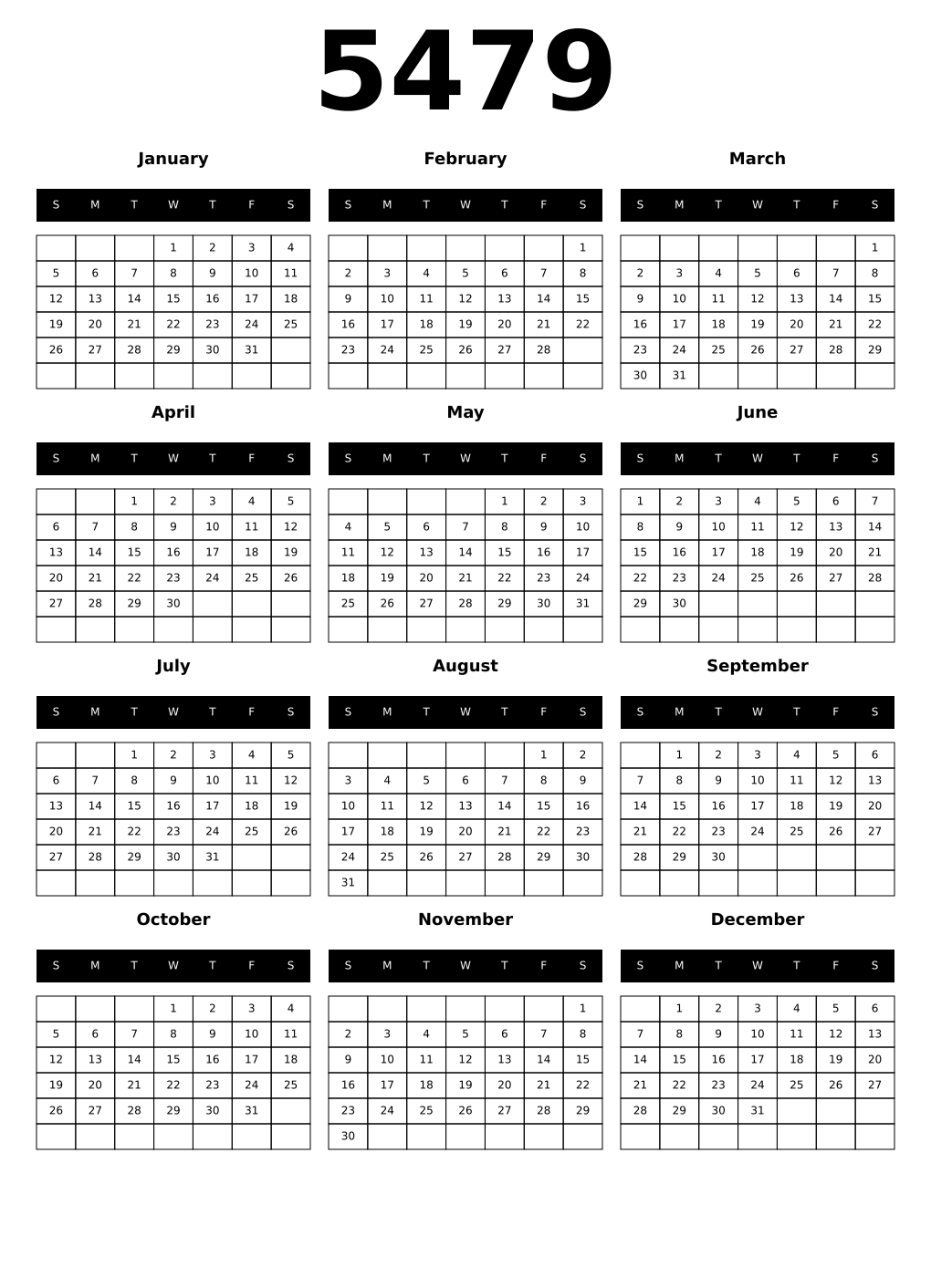 Printable 5479 Calendars