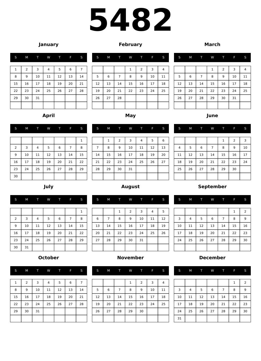 Printable 5482 Calendars
