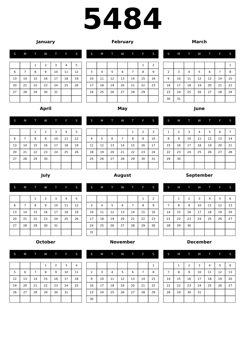 Printable 5484 Calendars