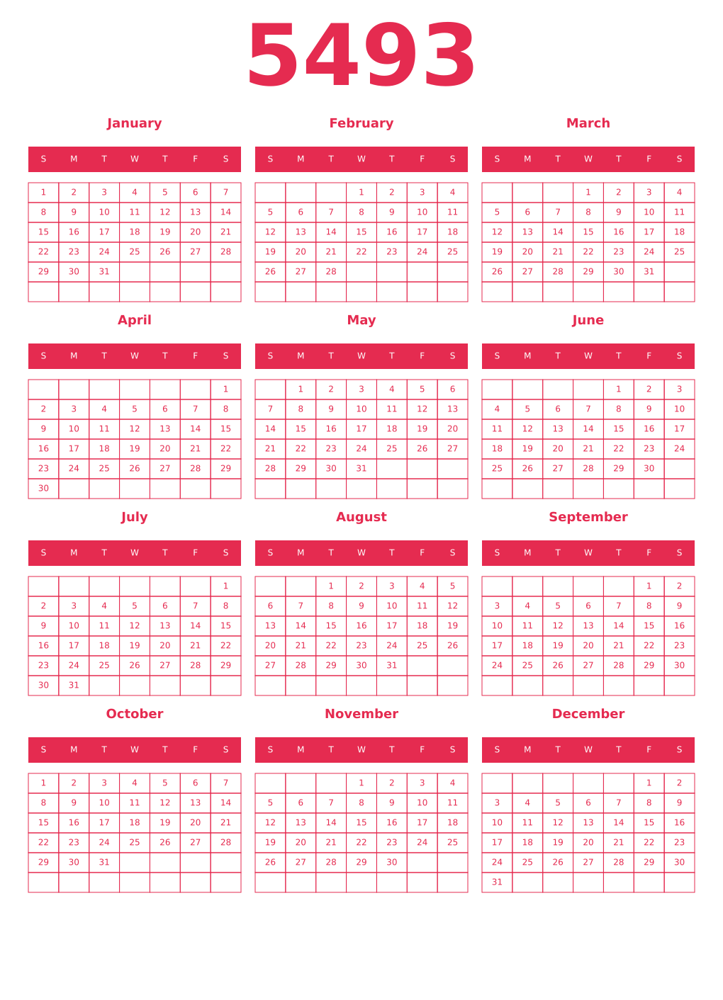 Printable 5493 Year Calendars amaranth