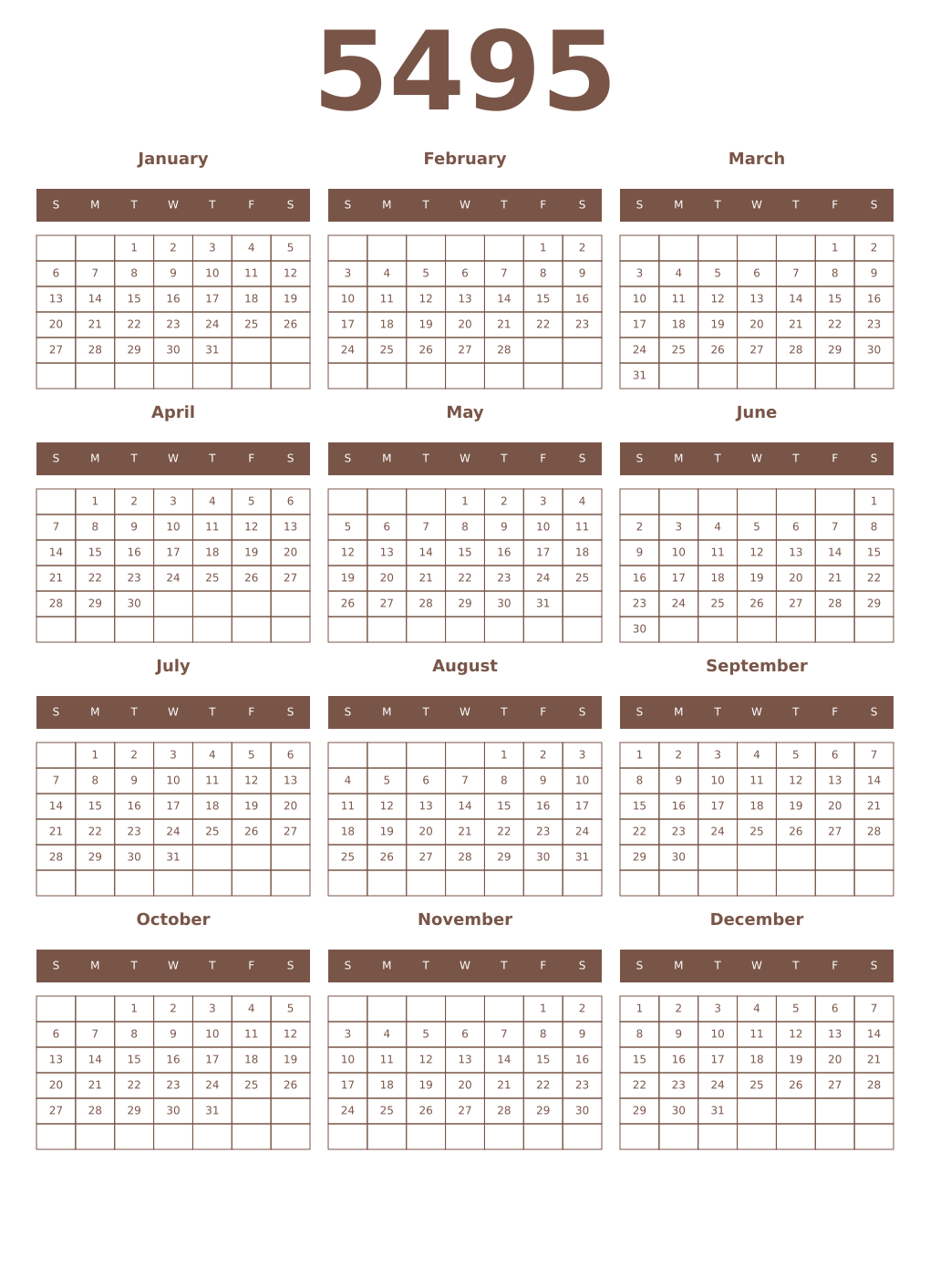Printable 5495 Year Calendars coffe