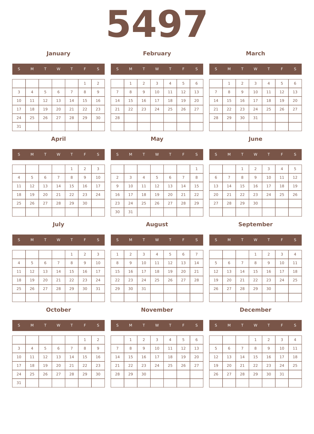 Printable 5497 Year Calendars coffe