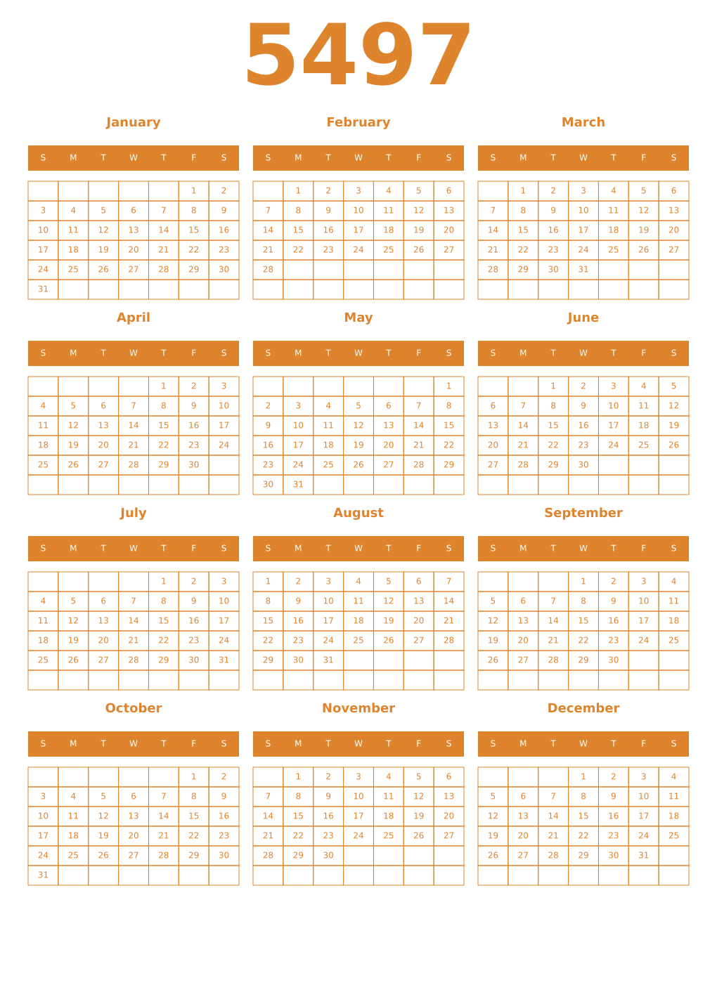 Printable 5497 Year Calendars orange