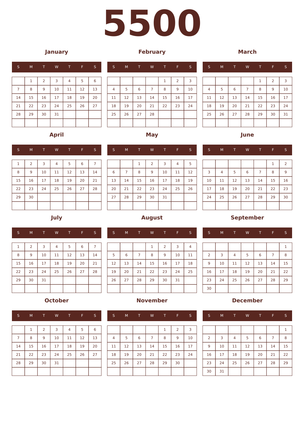 Printable 5500 Year Calendars mortuum