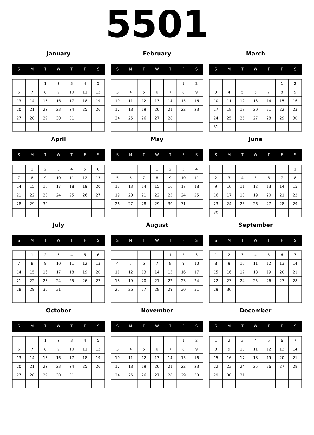 Printable 5501 Calendars