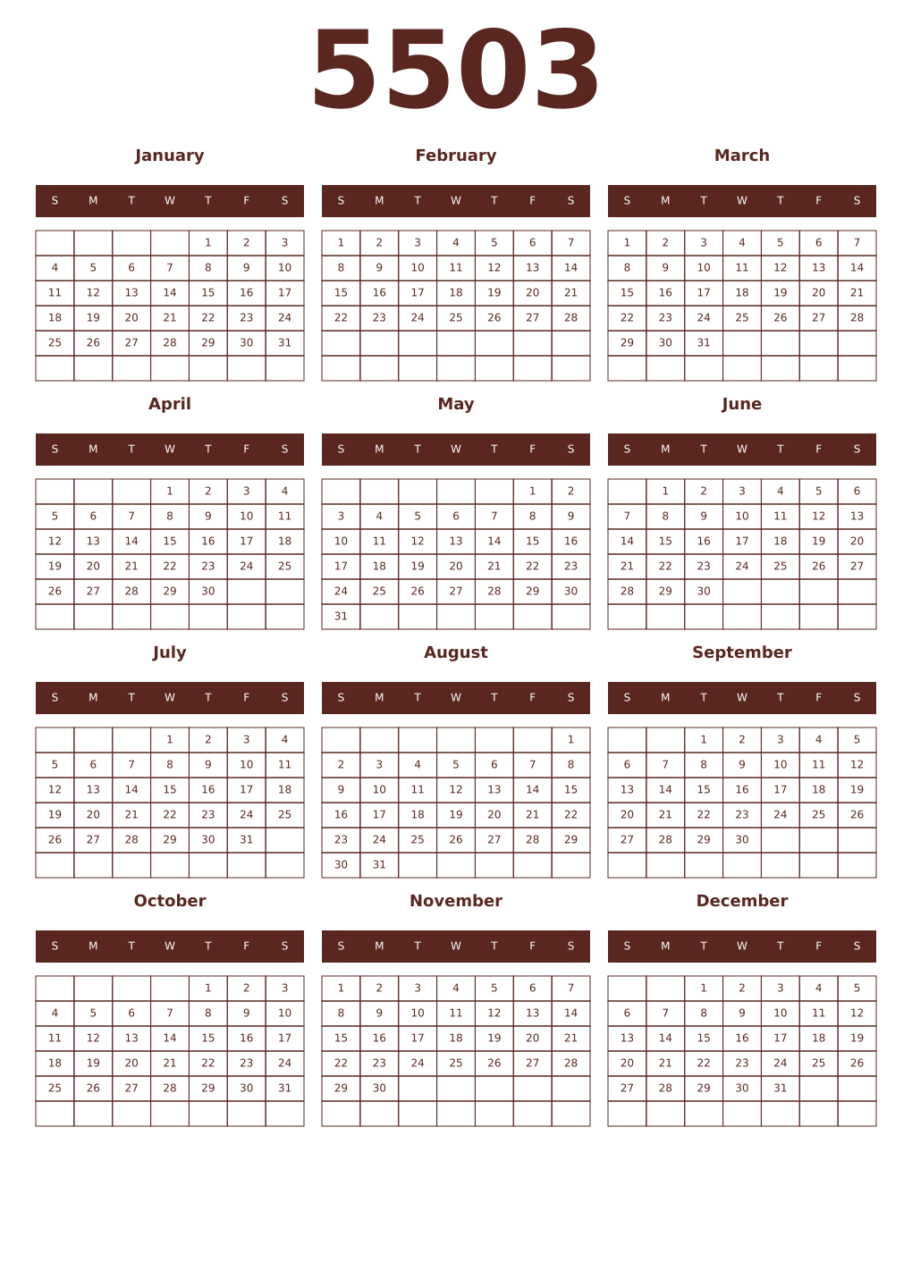 Printable 5503 Year Calendars mortuum