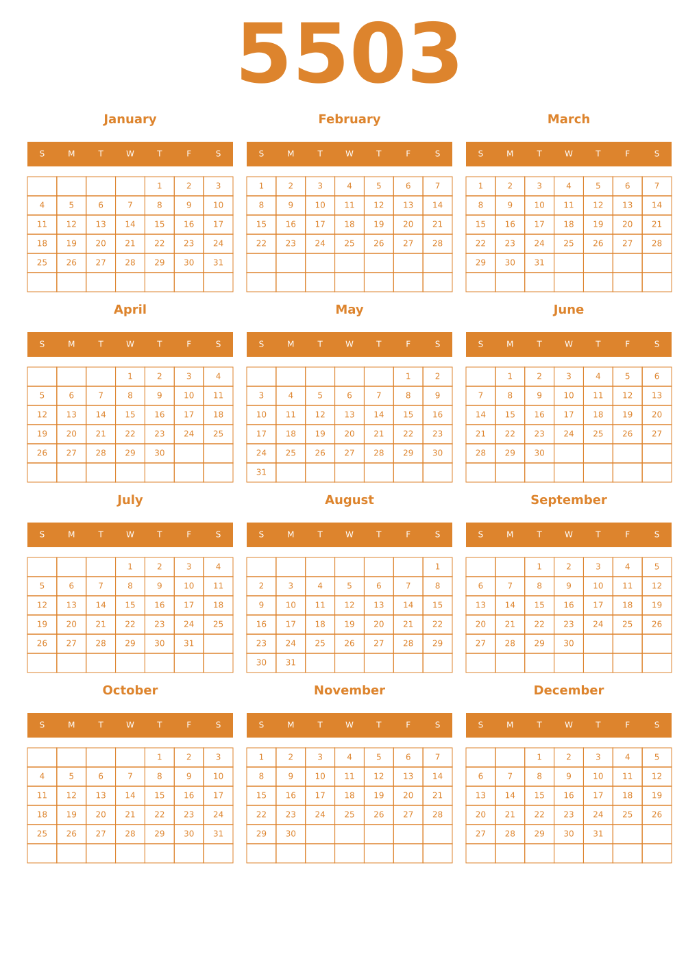Printable 5503 Year Calendars orange