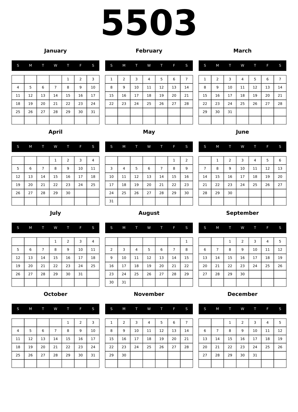 Printable 5503 Calendars
