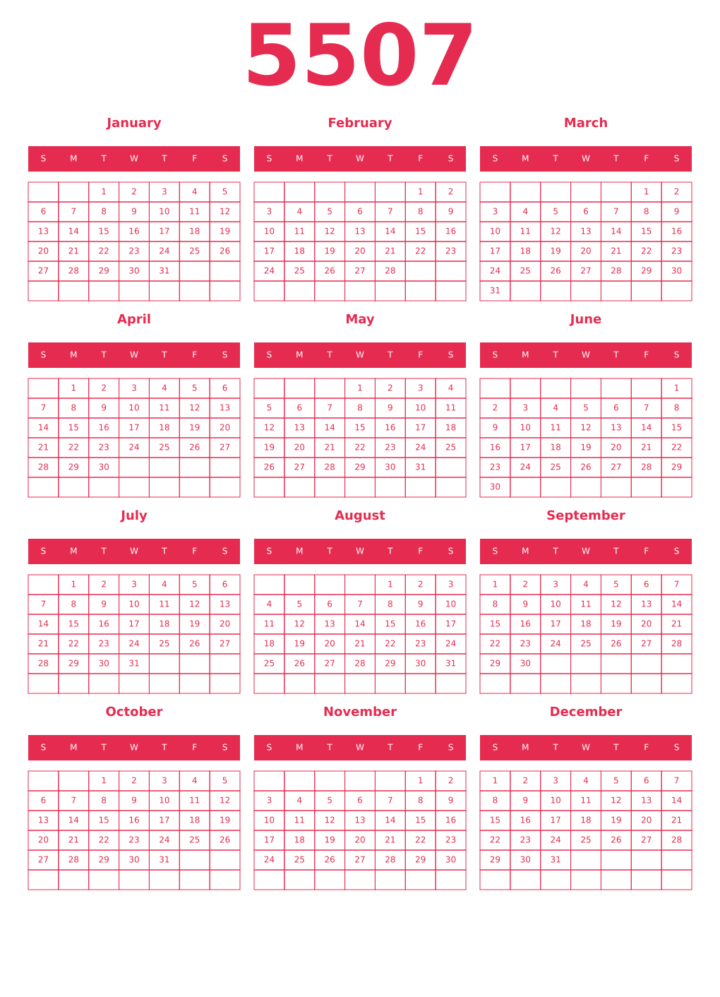 Printable 5507 Year Calendars amaranth