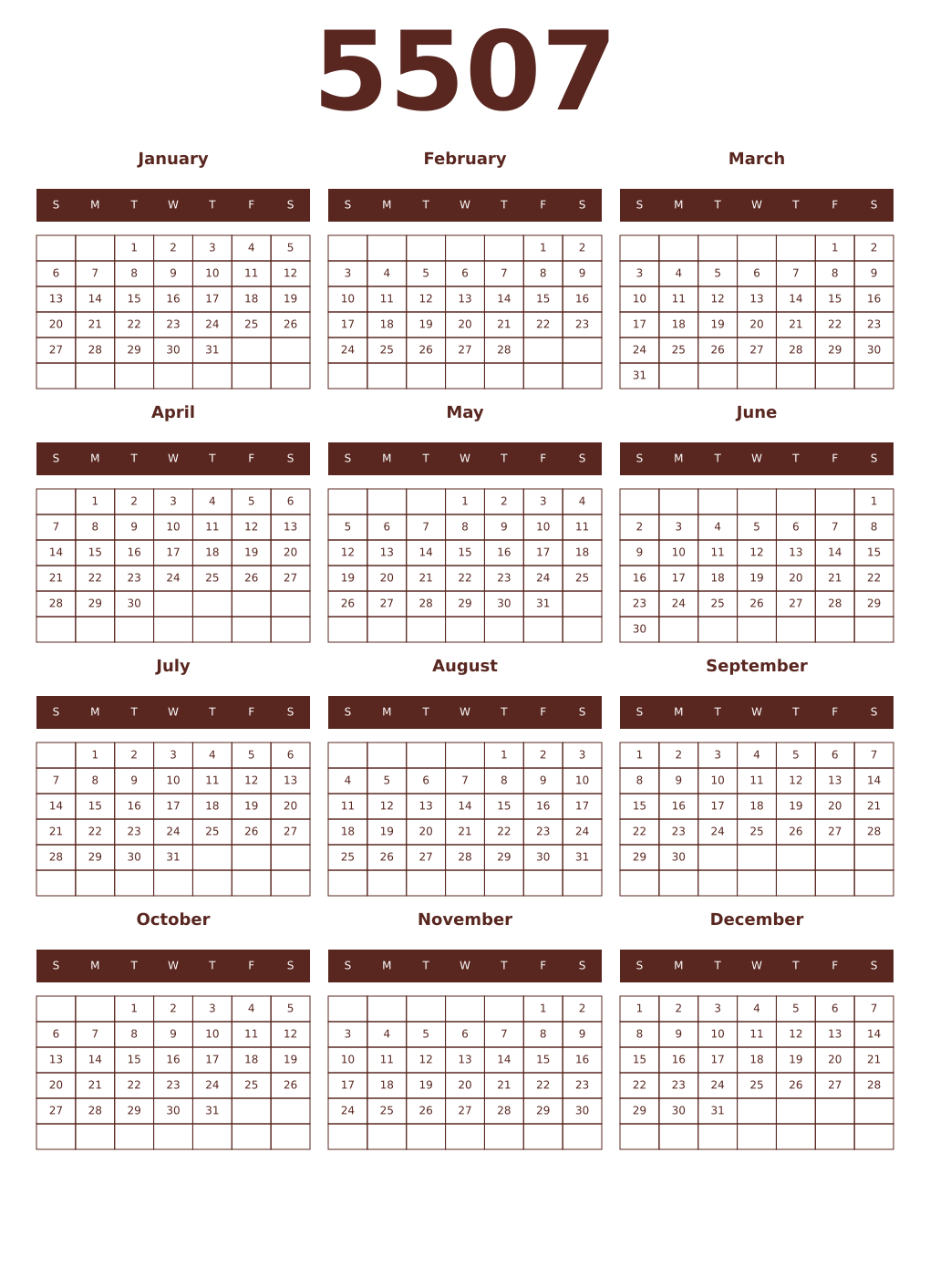 Printable 5507 Year Calendars mortuum