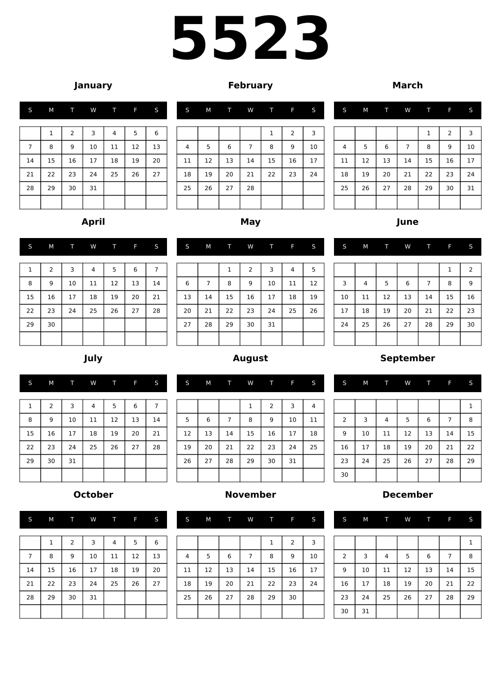 Printable 5523 Calendars