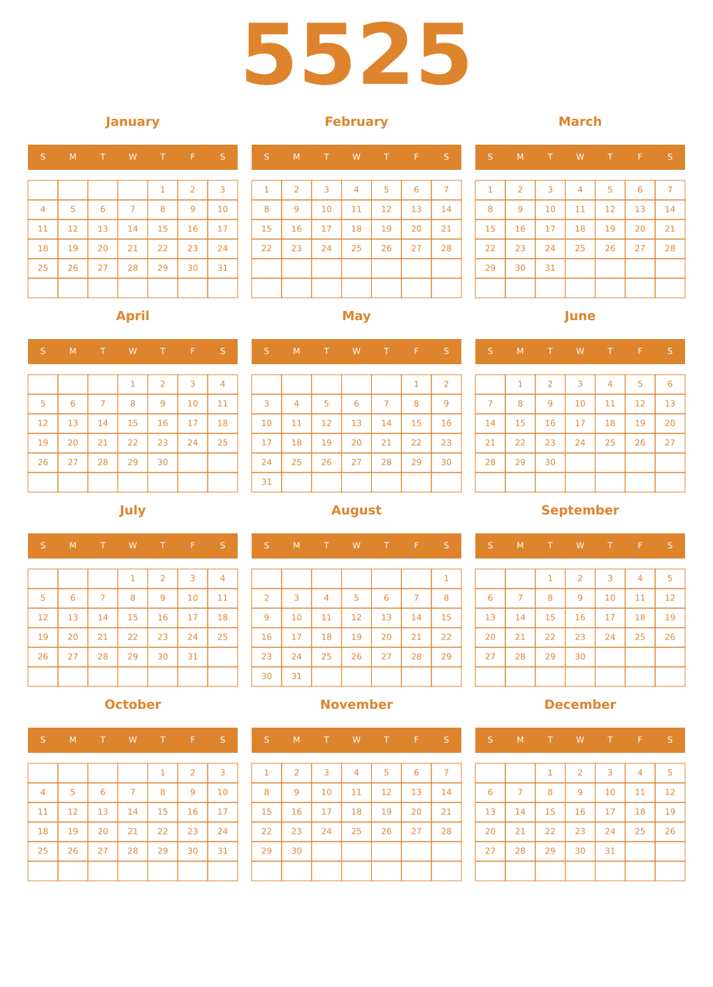 Printable 5525 Year Calendars orange