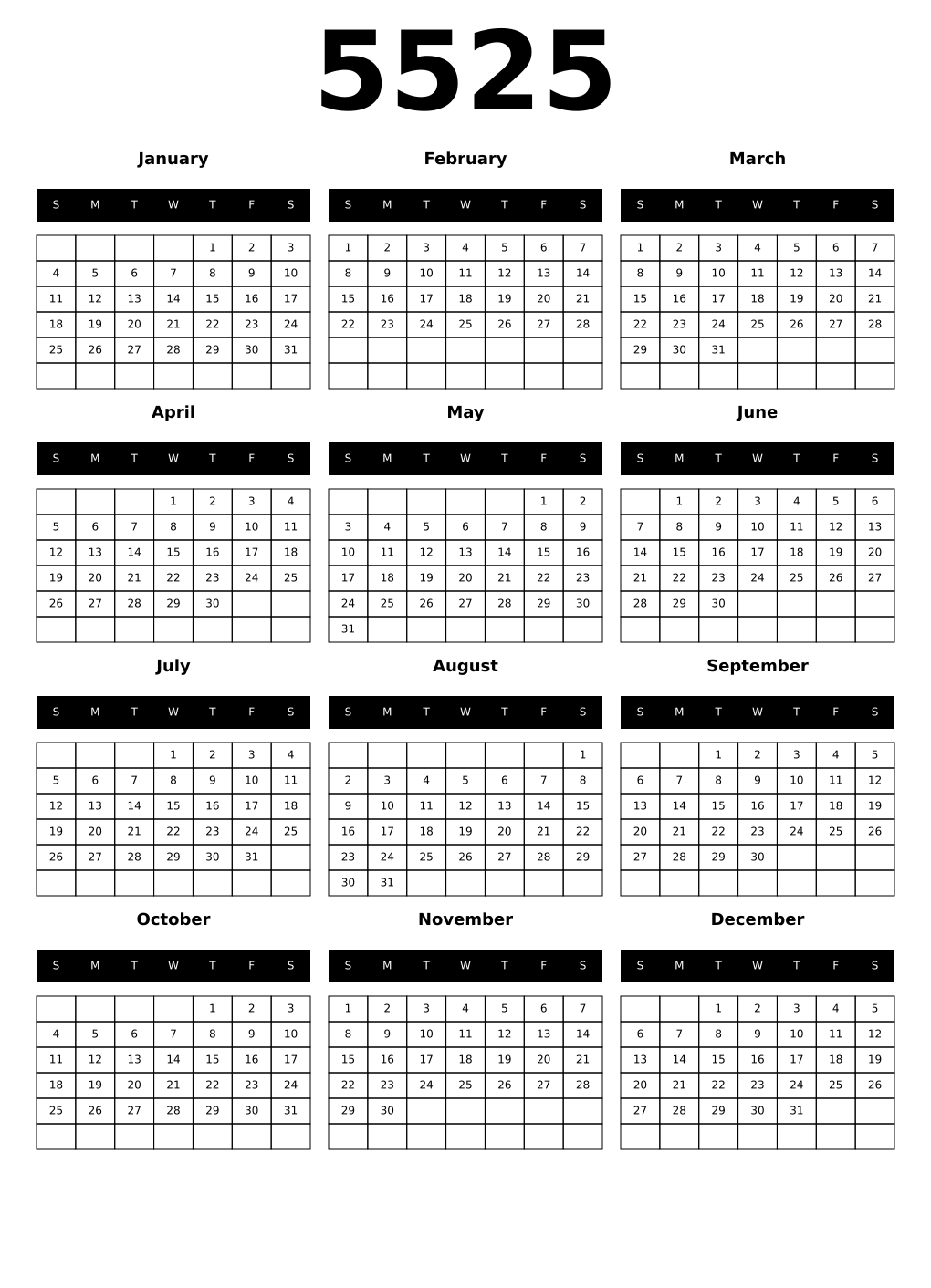 Printable 5525 Calendars