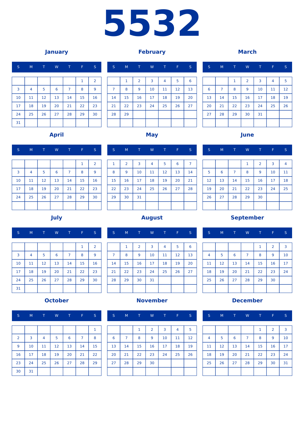 Printable 5532 Year Calendars smalt