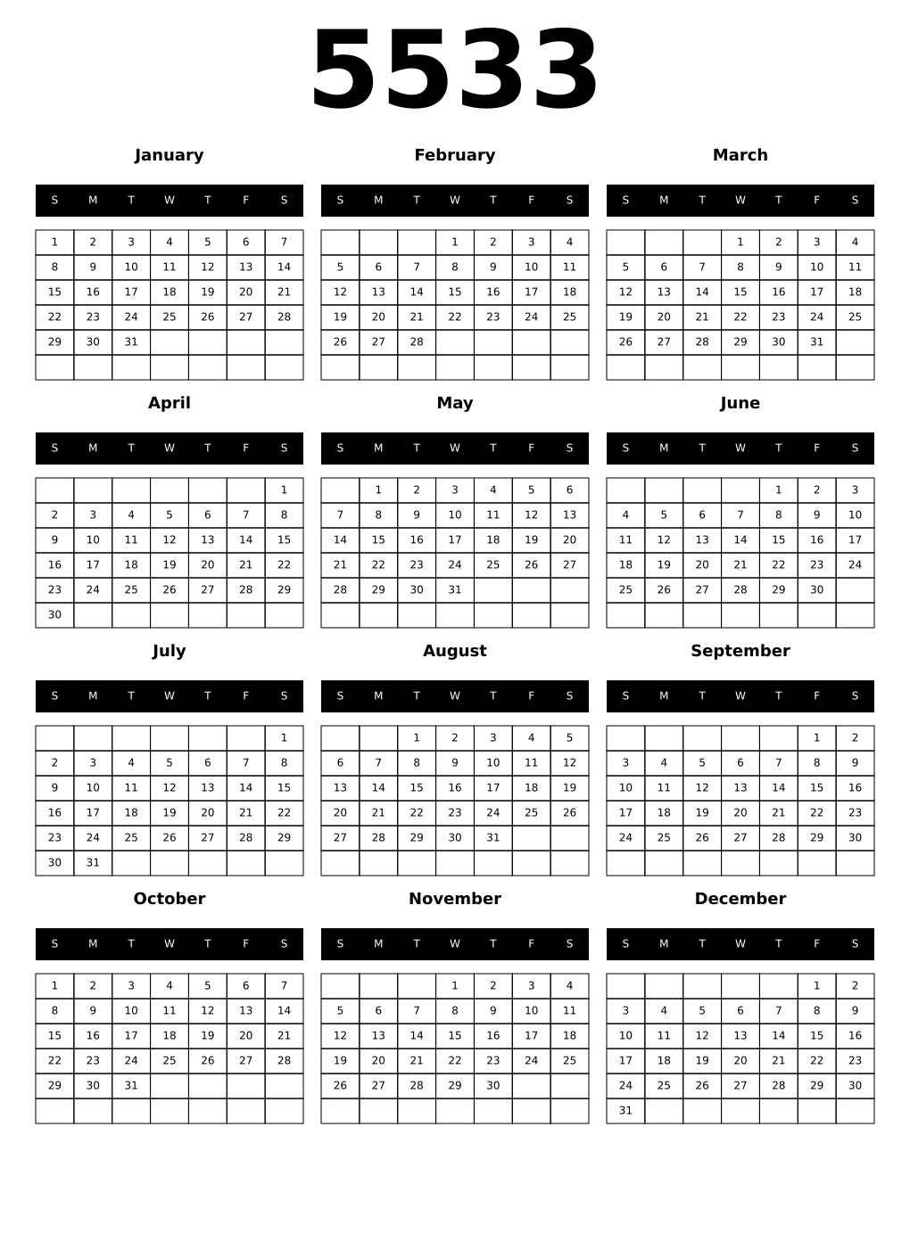 Printable 5533 Calendars