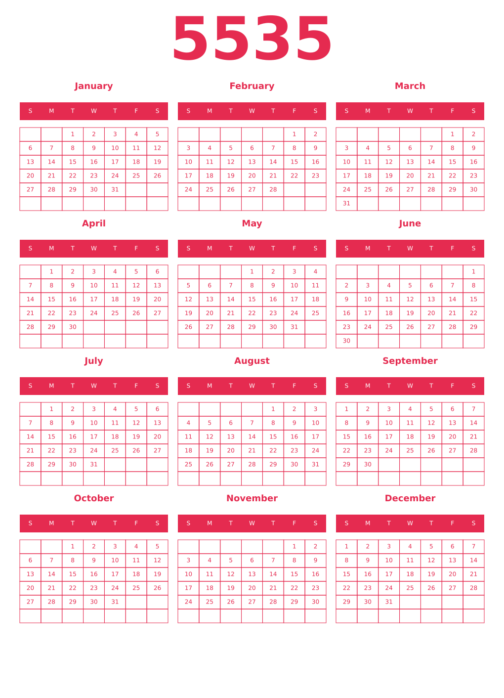 Printable 5535 Year Calendars amaranth
