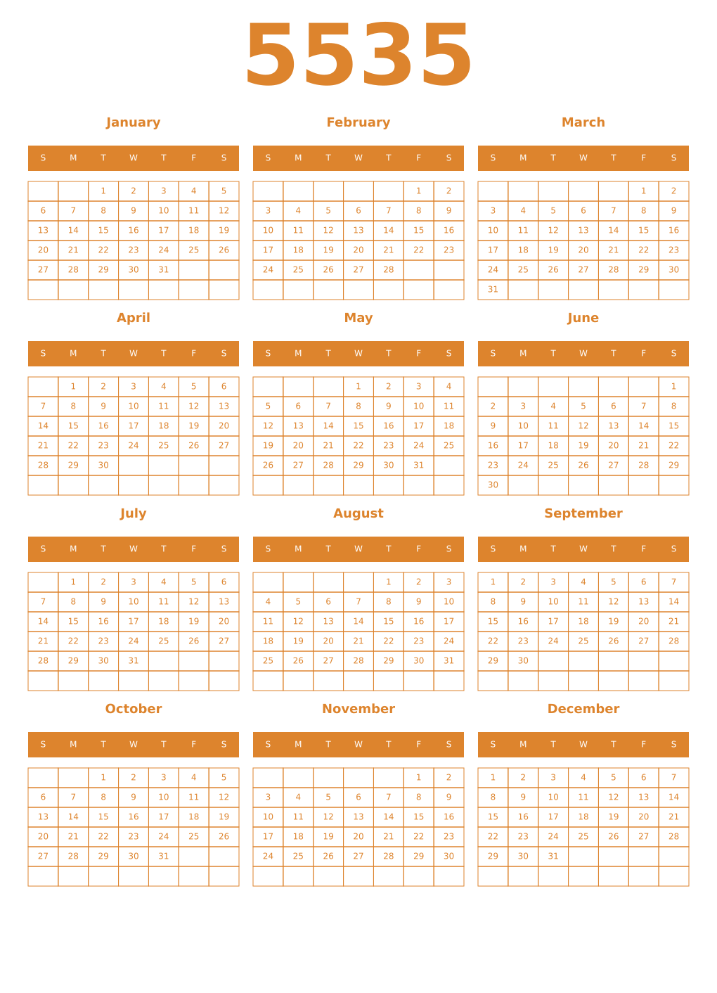 Printable 5535 Year Calendars orange