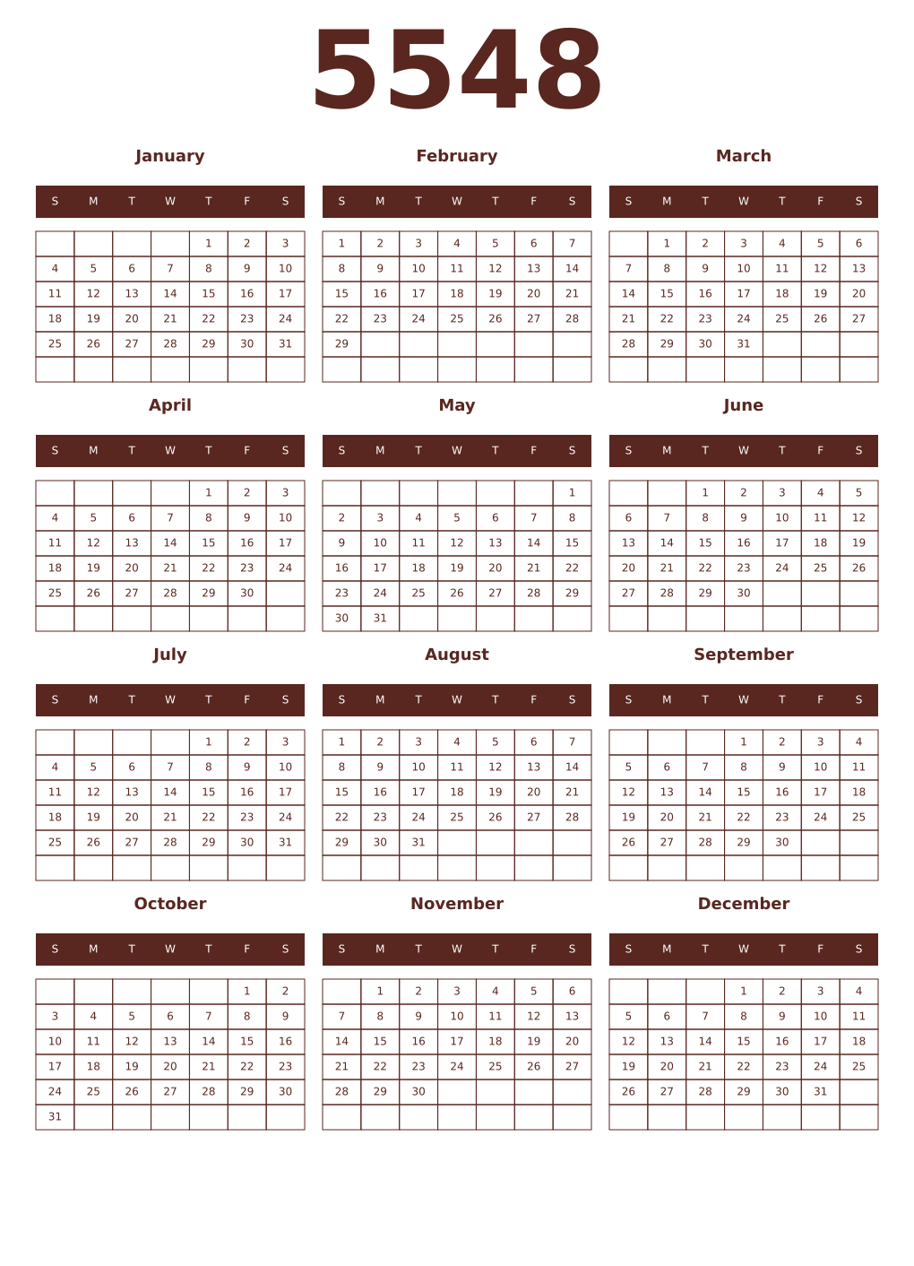 Printable 5548 Year Calendars mortuum