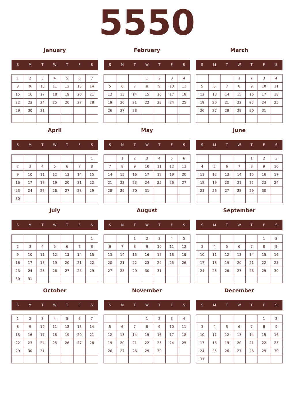 Printable 5550 Year Calendars mortuum