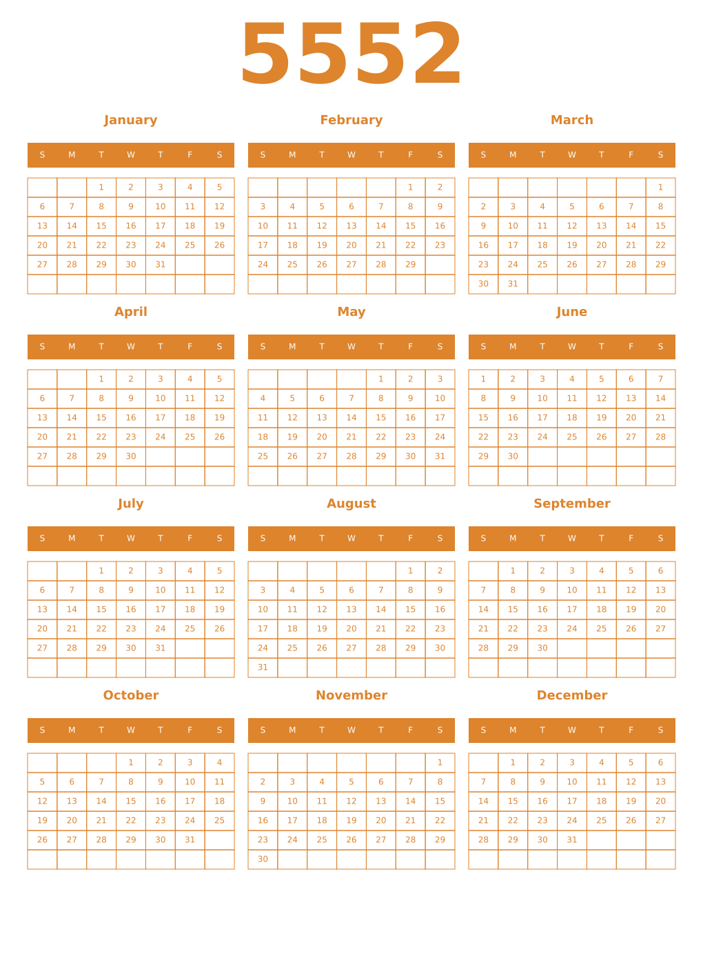 Printable 5552 Year Calendars orange