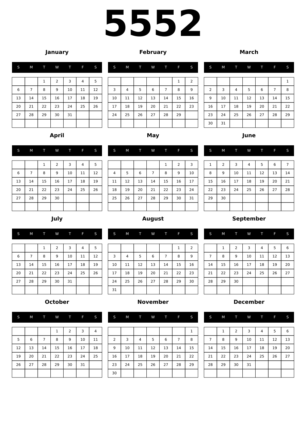 Printable 5552 Calendars
