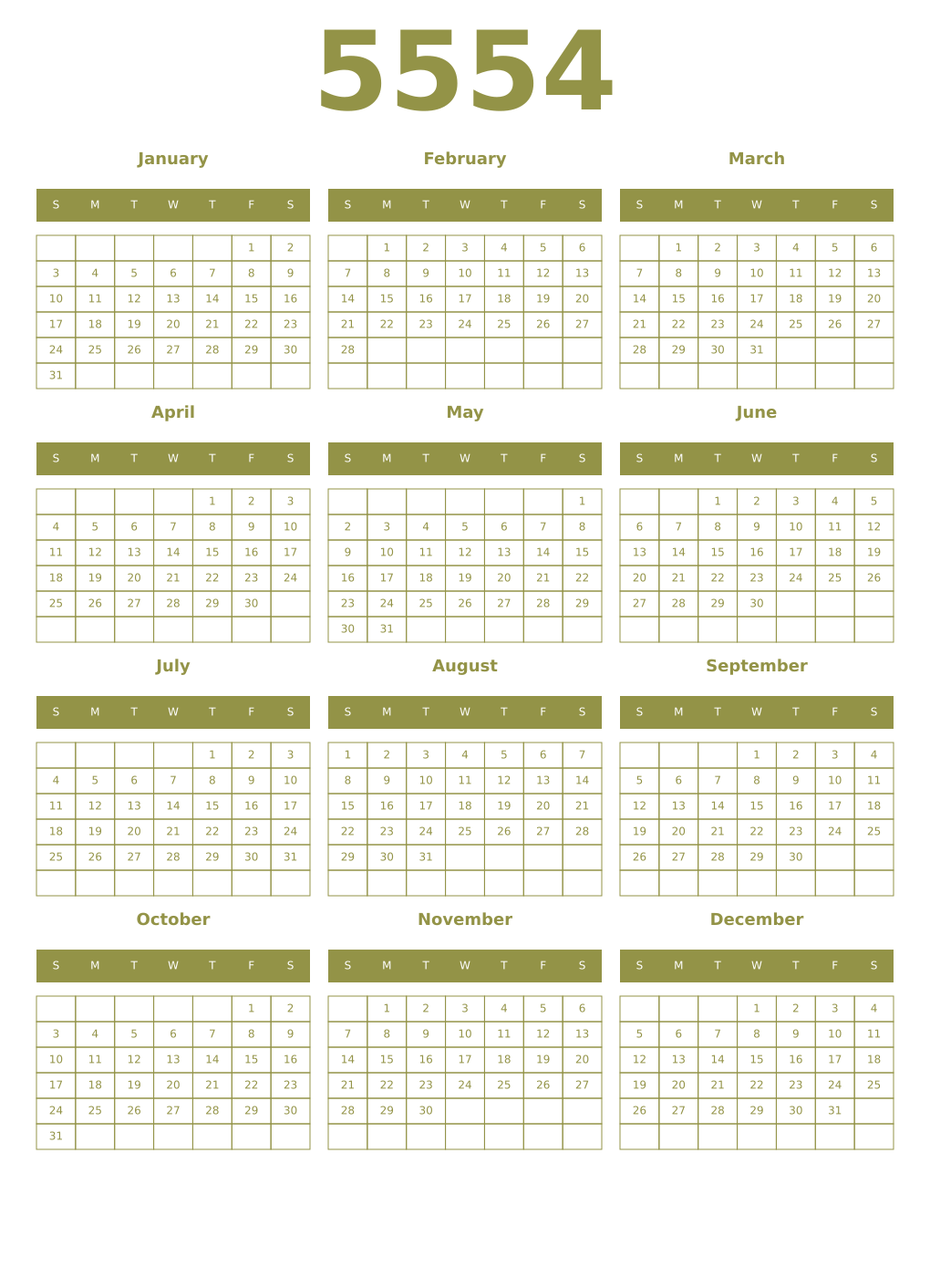 Printable 5554 Year Calendars eburnean