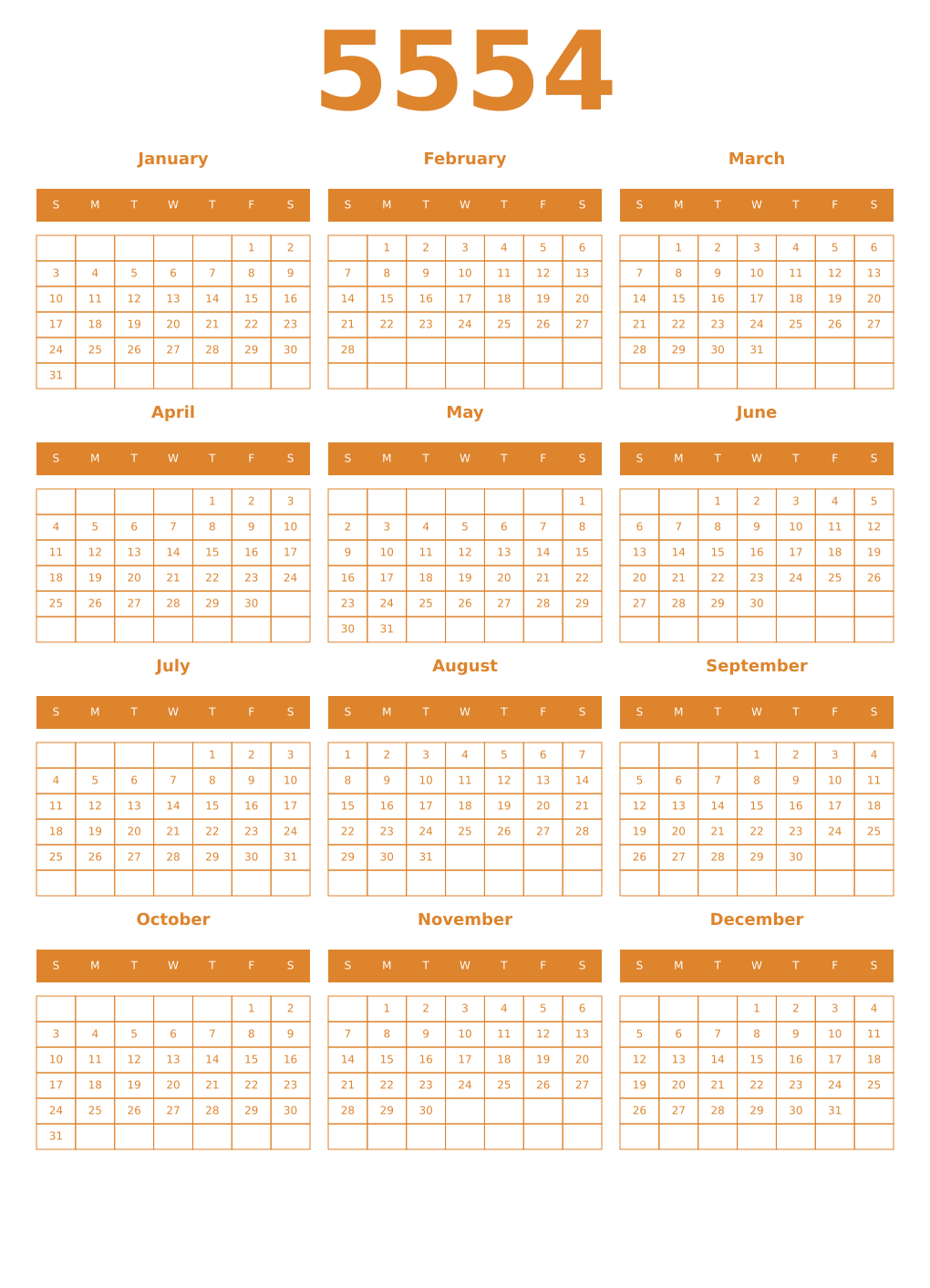 Printable 5554 Year Calendars orange
