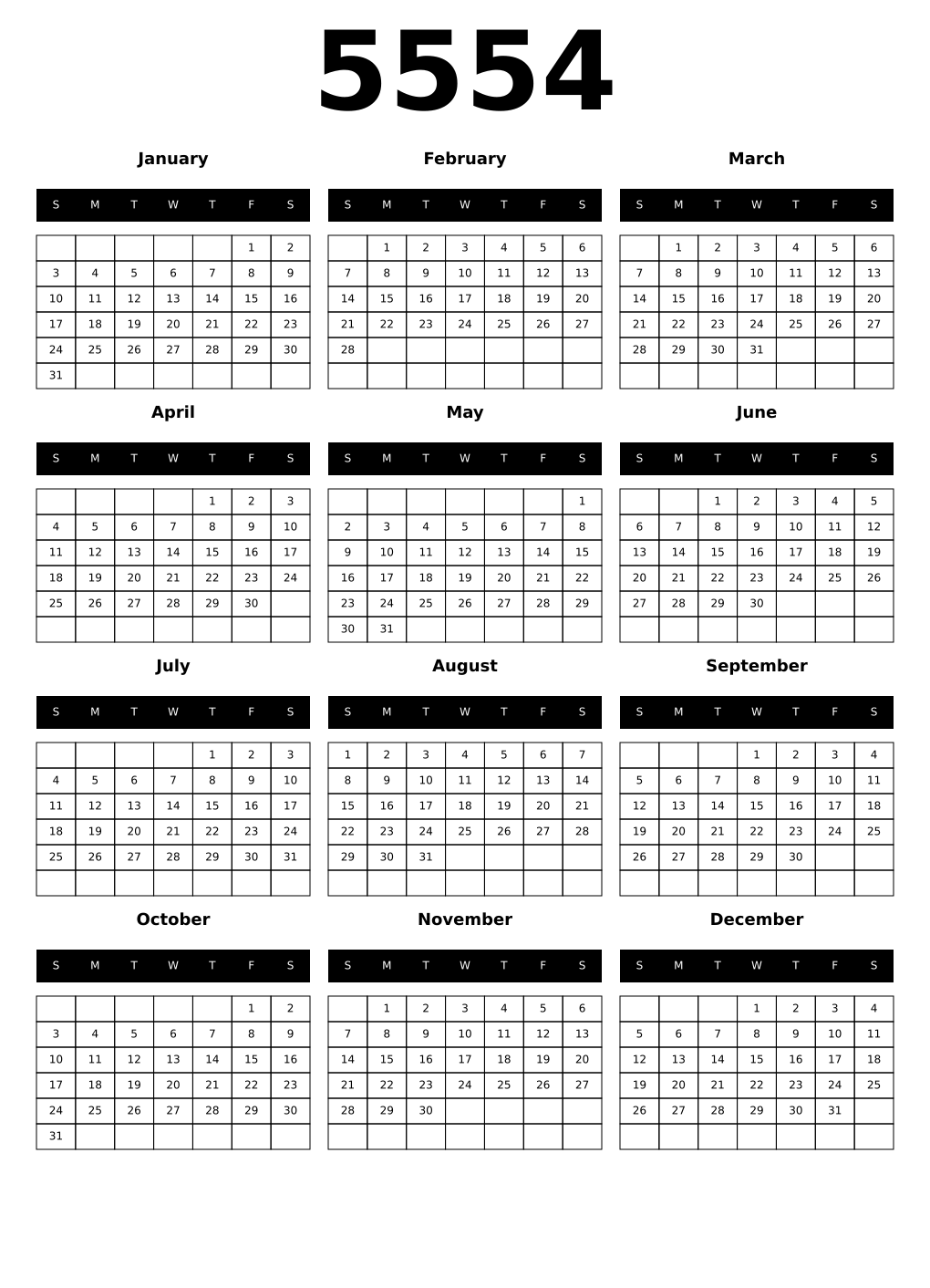 Printable 5554 Calendars