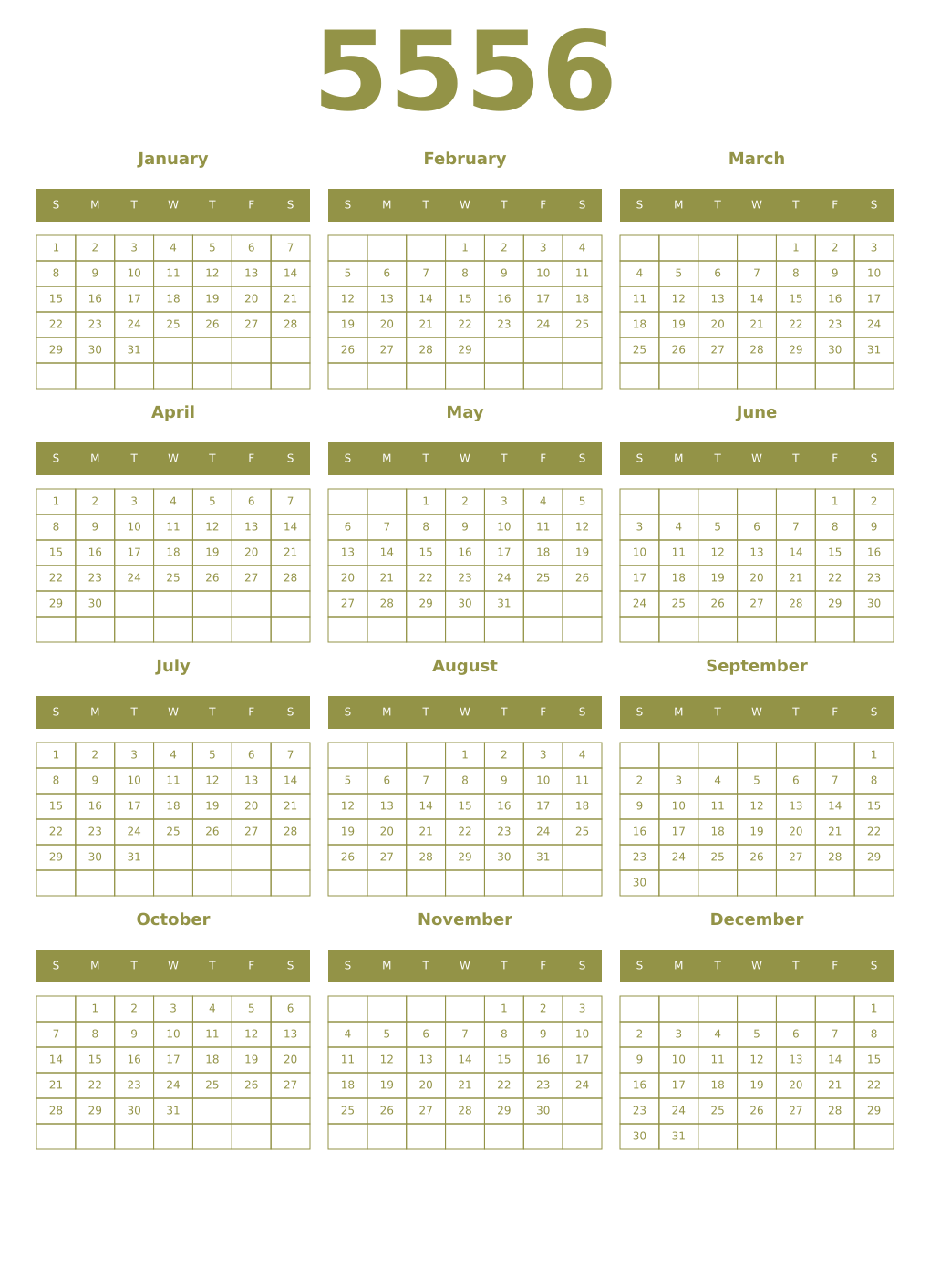 Printable 5556 Year Calendars eburnean