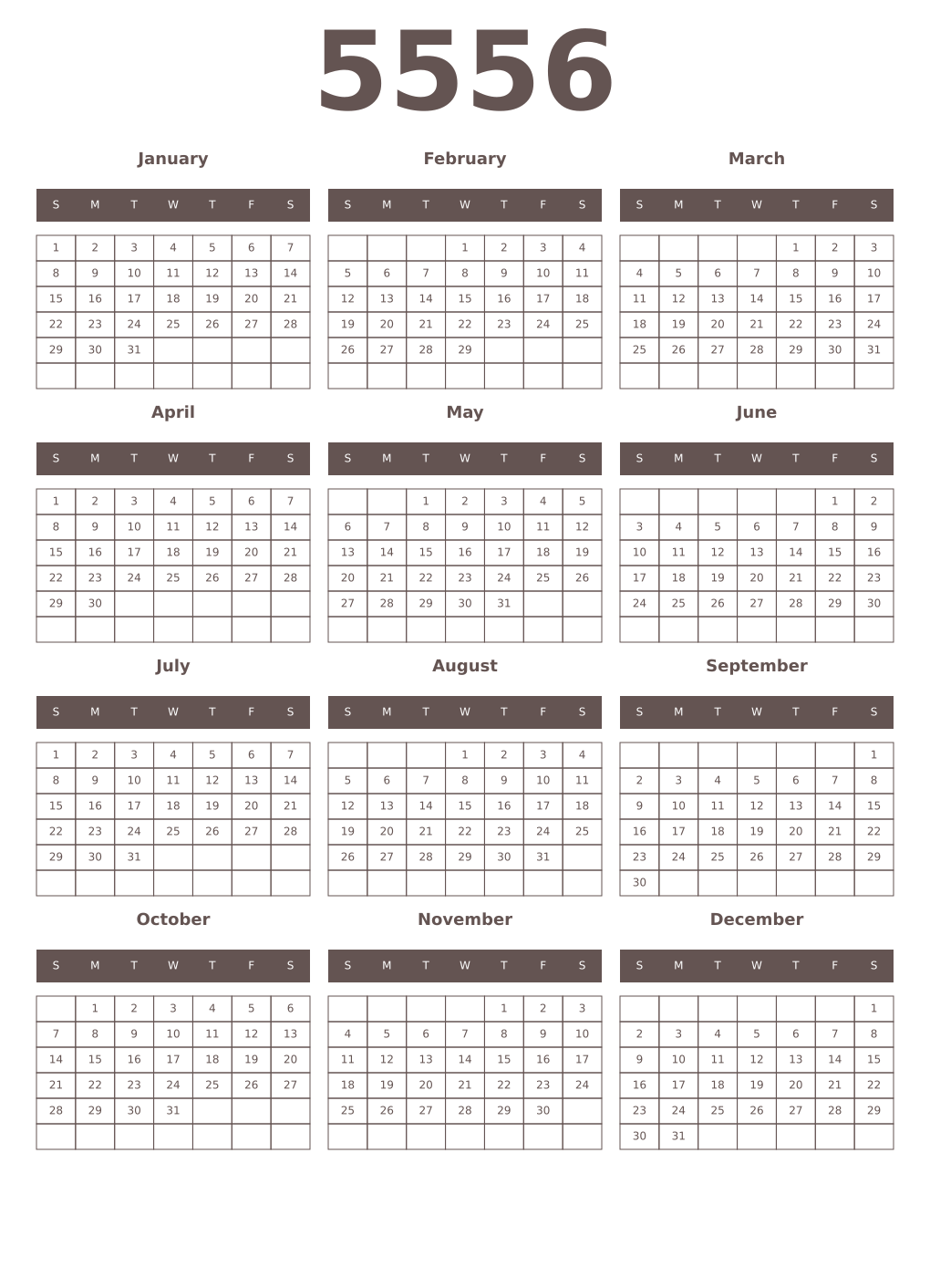 Printable 5556 Year Calendars wenge