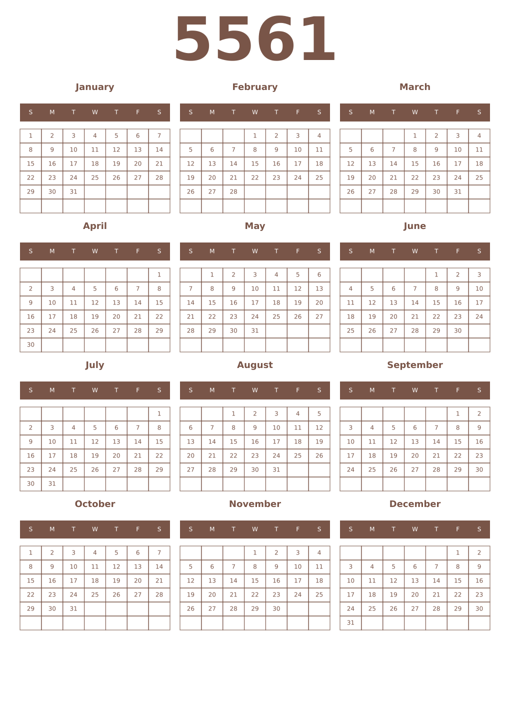 Printable 5561 Year Calendars coffe