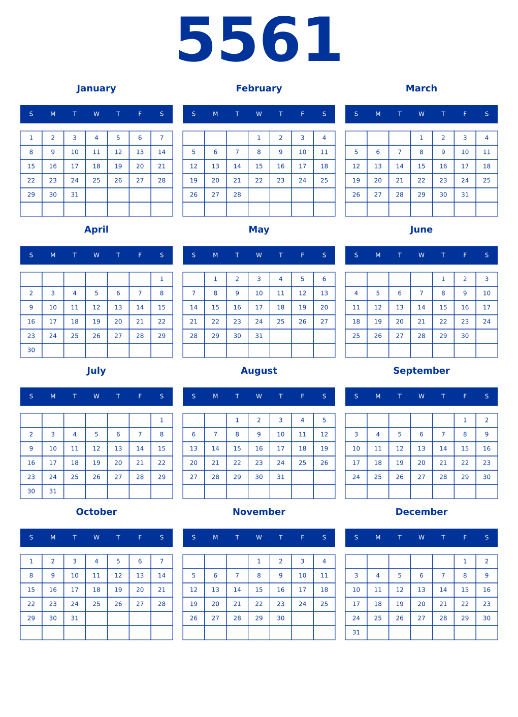 Printable 5561 Year Calendars smalt