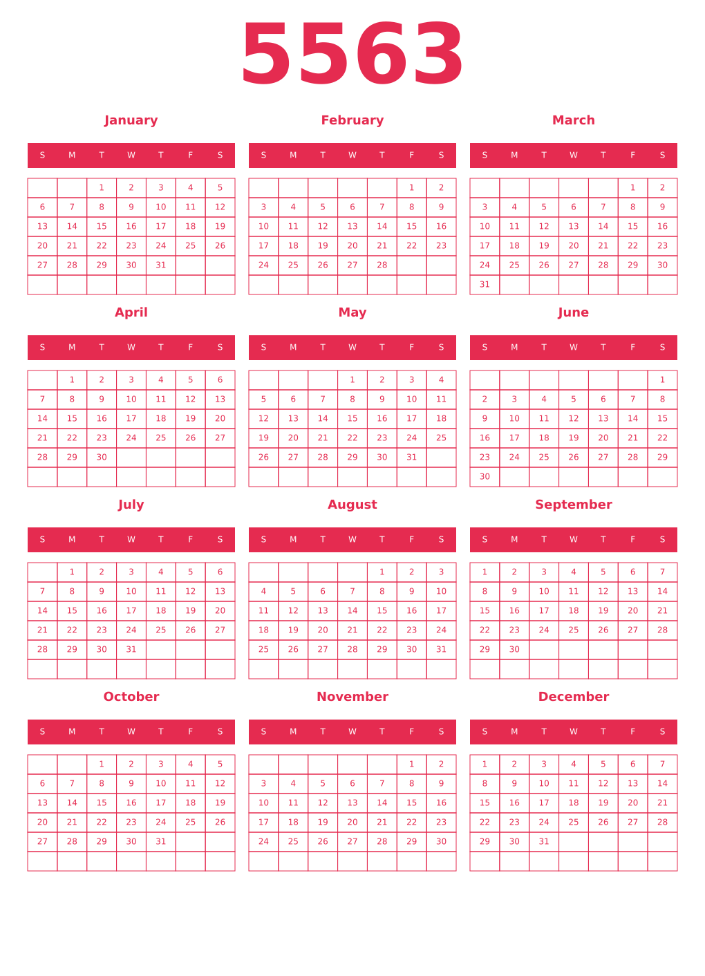 Printable 5563 Year Calendars amaranth