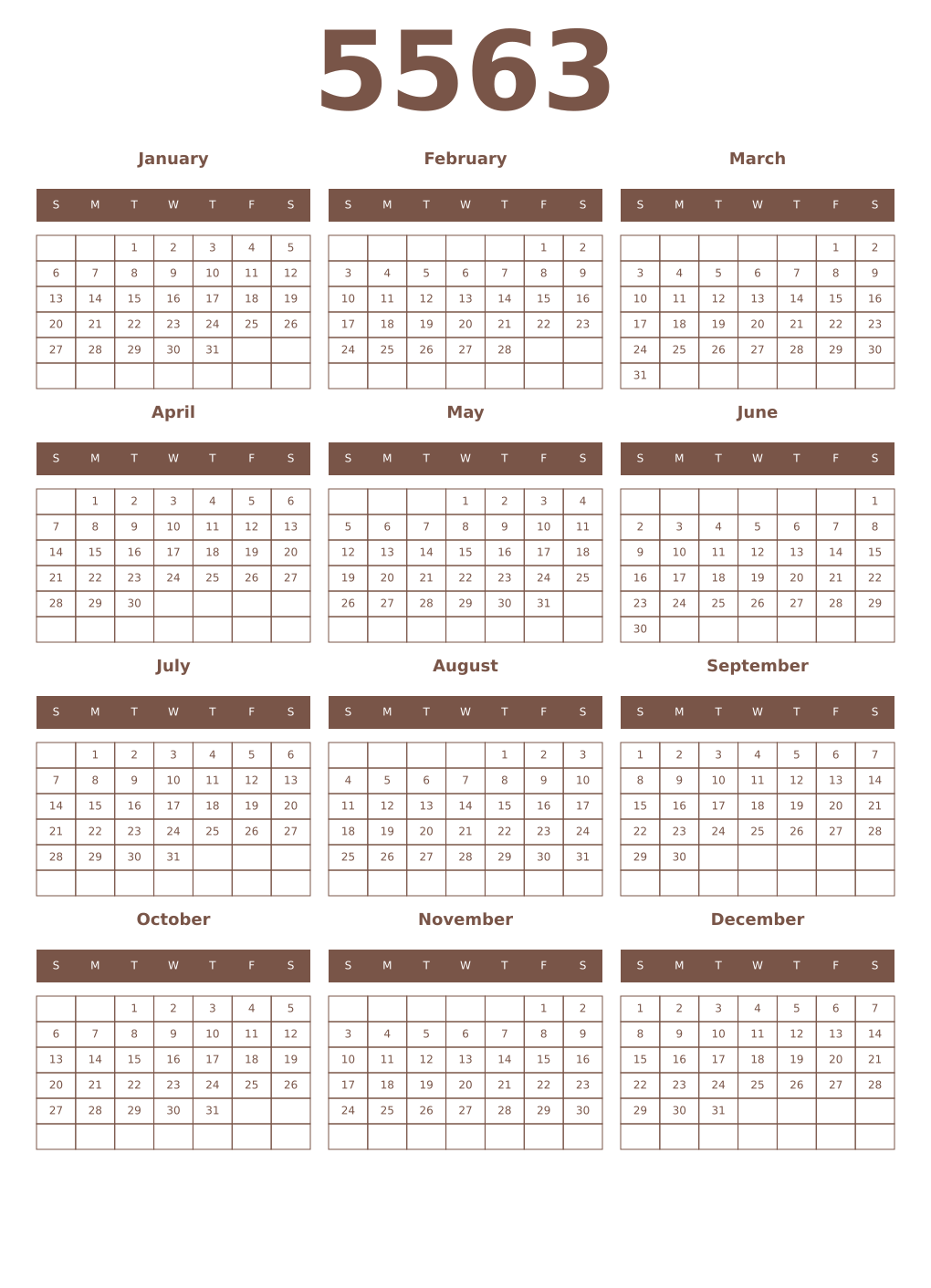 Printable 5563 Year Calendars coffe